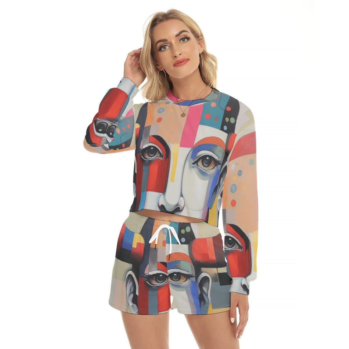 All-Over Print Women's Short Sweatshirt And Pants Suit