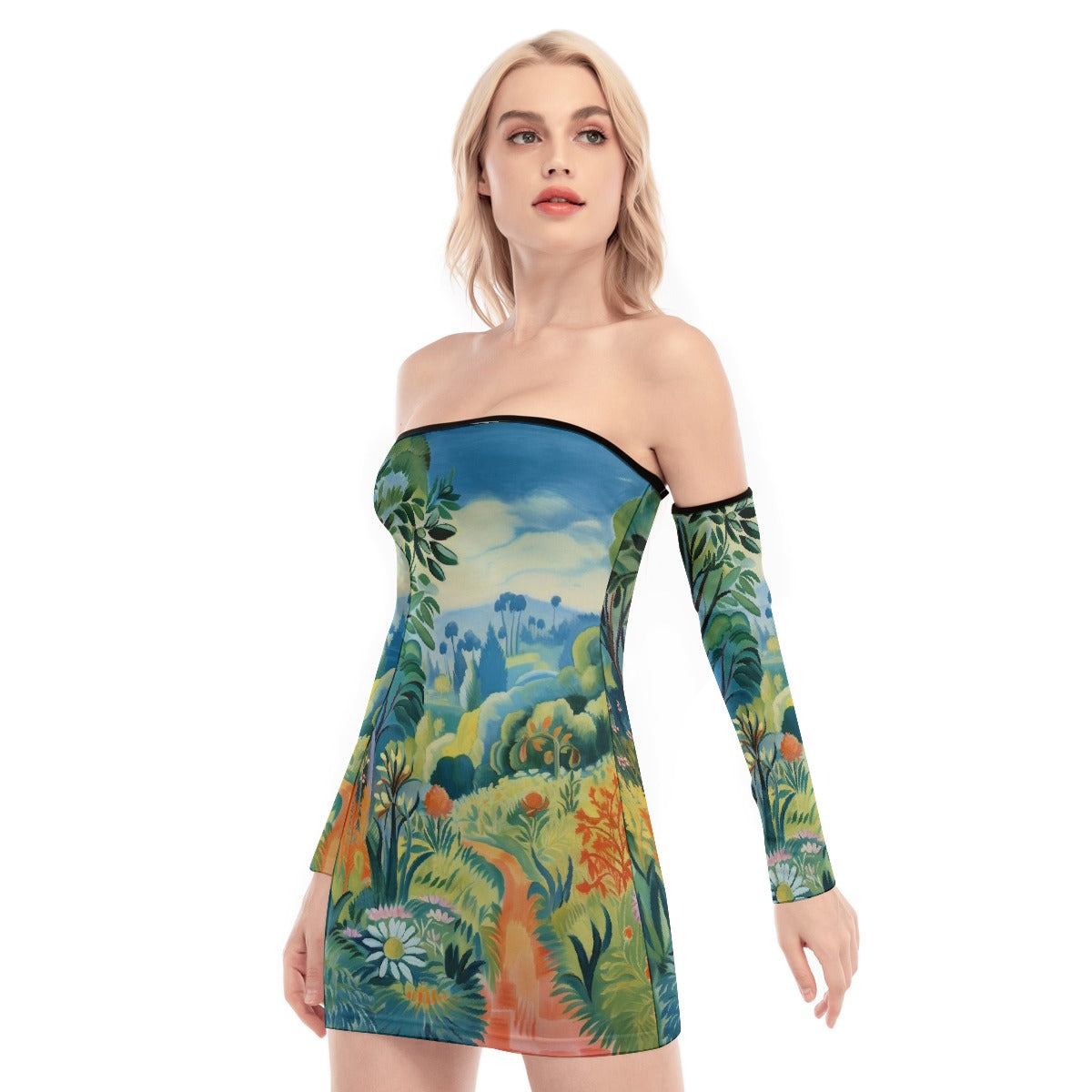 All-Over Print Women's Off-shoulder Back Lace-up Dress