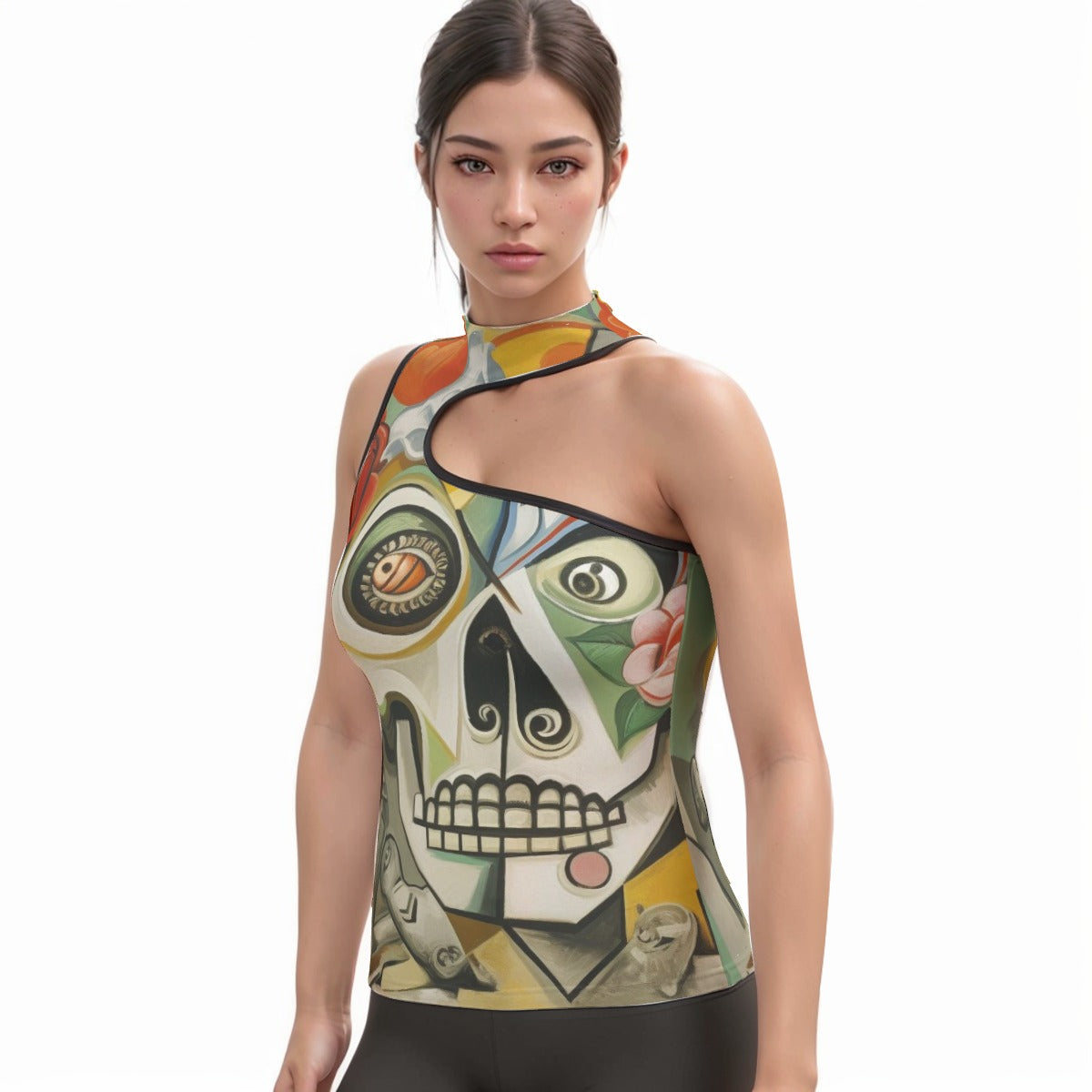 All-Over Print Women's Halter Sleeveless Asymmetrical Tank Top
