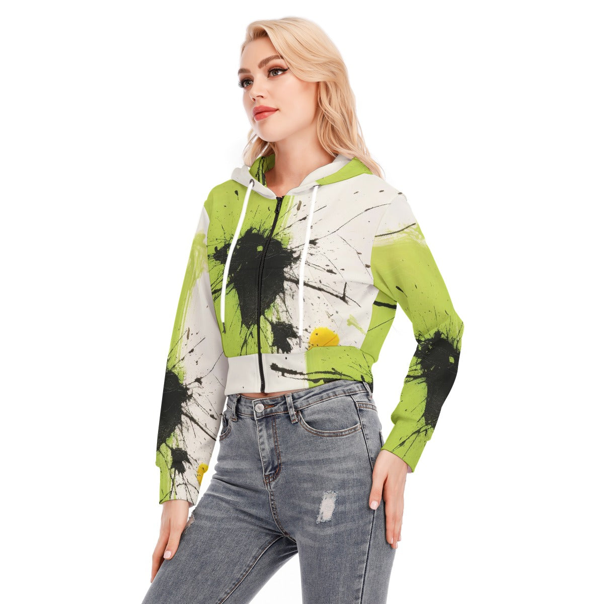 All-Over Print Women's Crop Top Hoodie With Zipper Closure