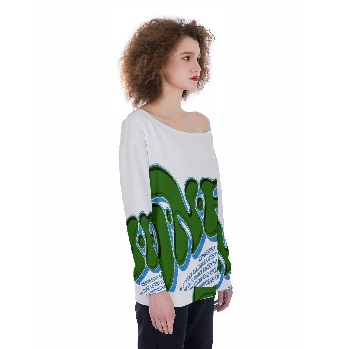 All-Over Print Oversized Women's Off-Shoulder Sweatshirt