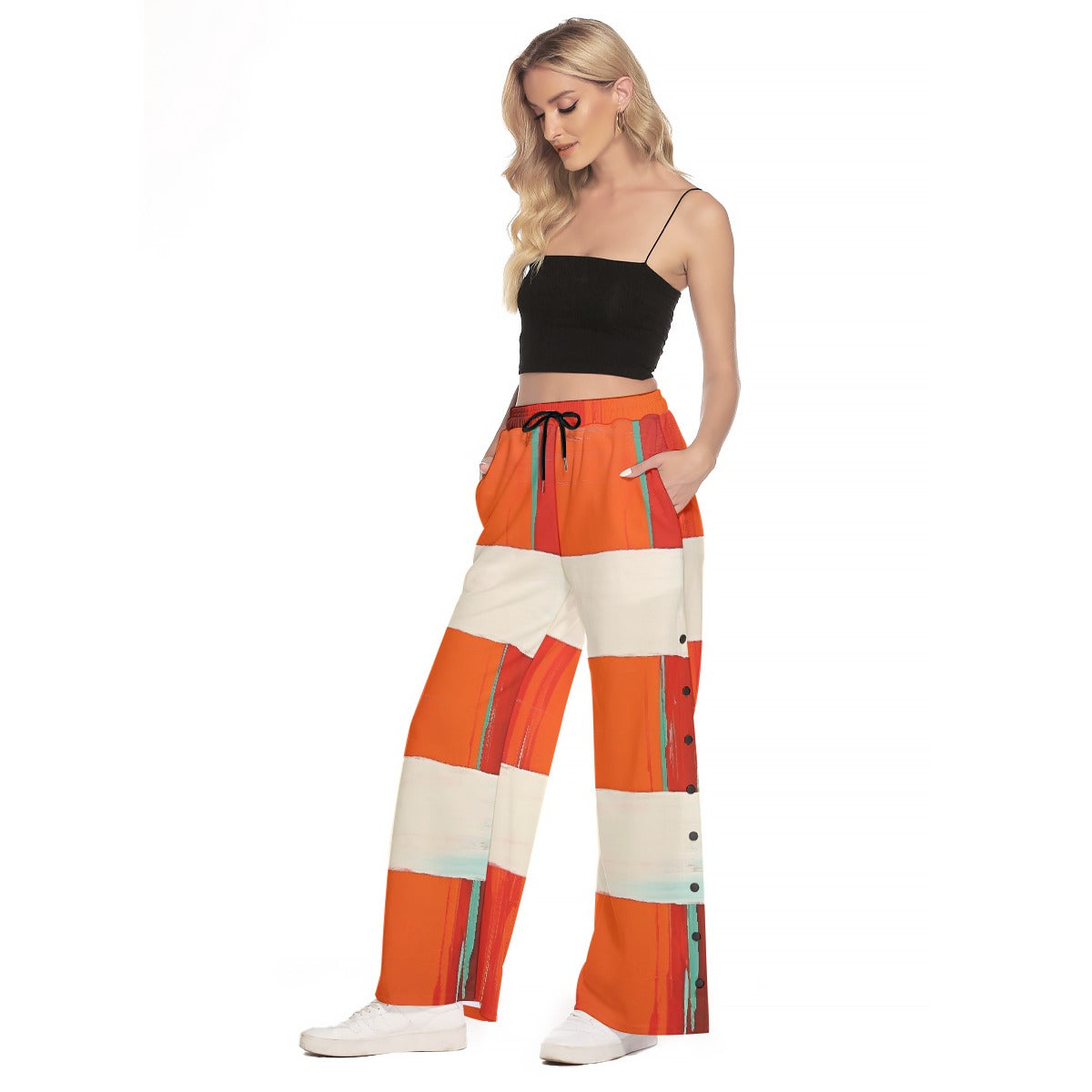 All-Over Print Women's Side Slit Snap Button Trousers