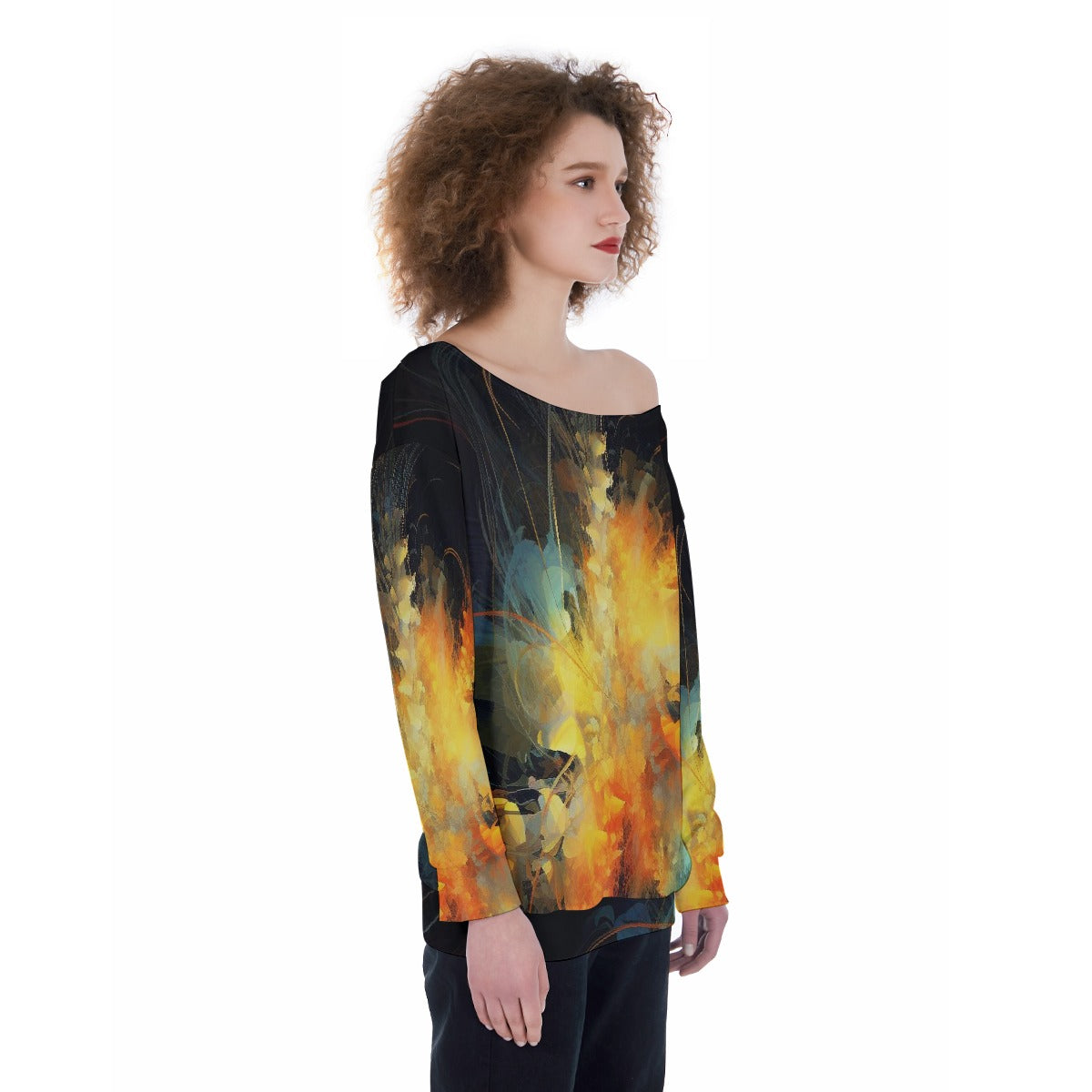 All-Over Print Oversized Women's Off-Shoulder Sweatshirt