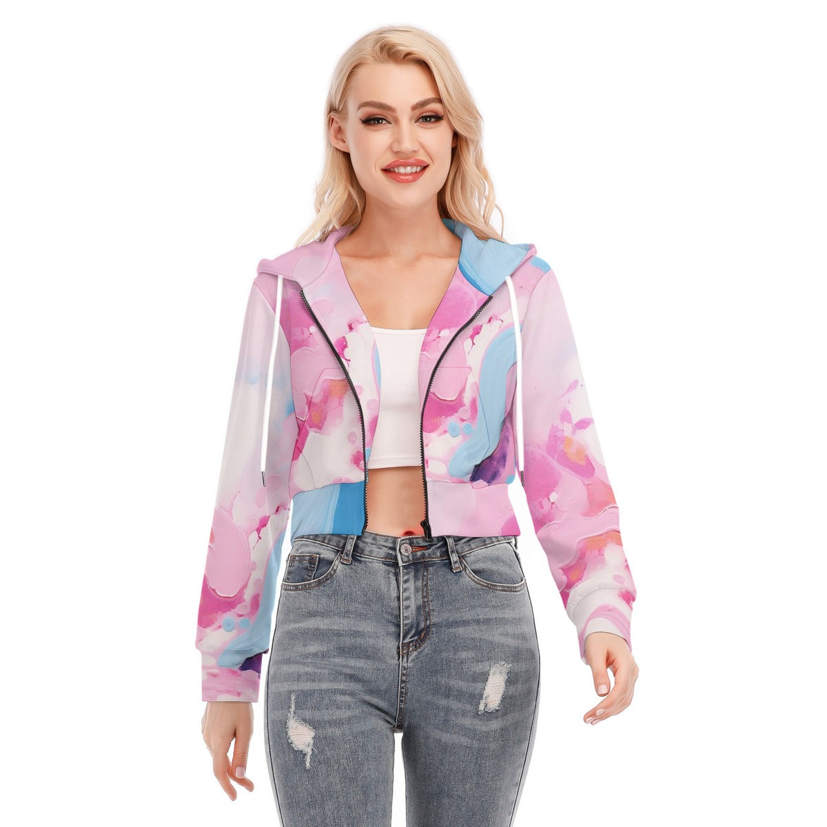 All-Over Print Women's Crop Top Hoodie With Zipper Closure