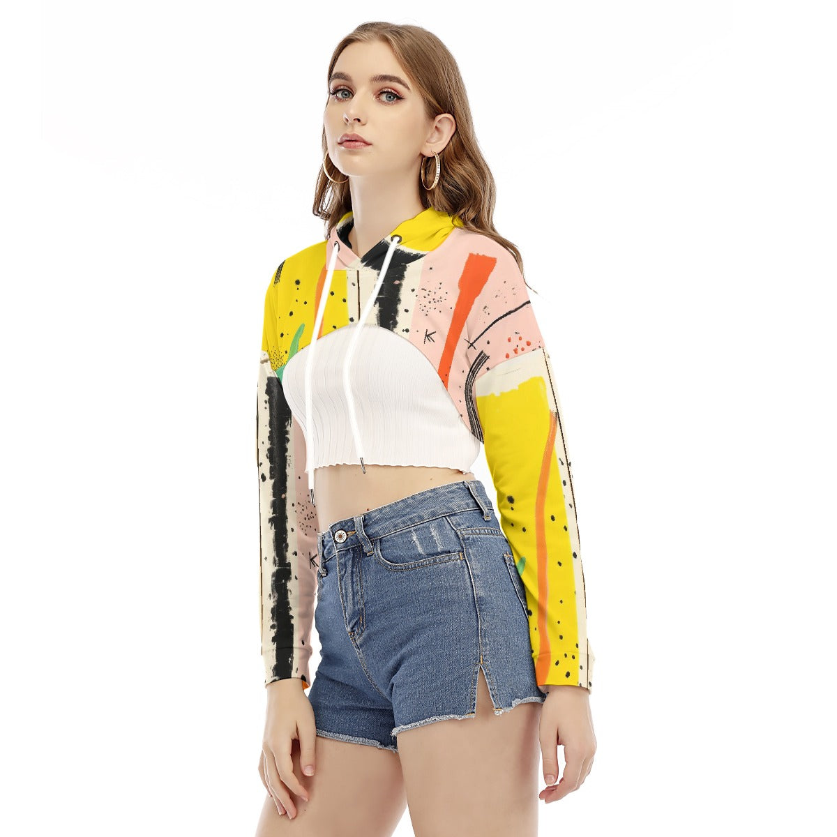 All-Over Print Women's Smock Short Hoodie With Long Sleeve