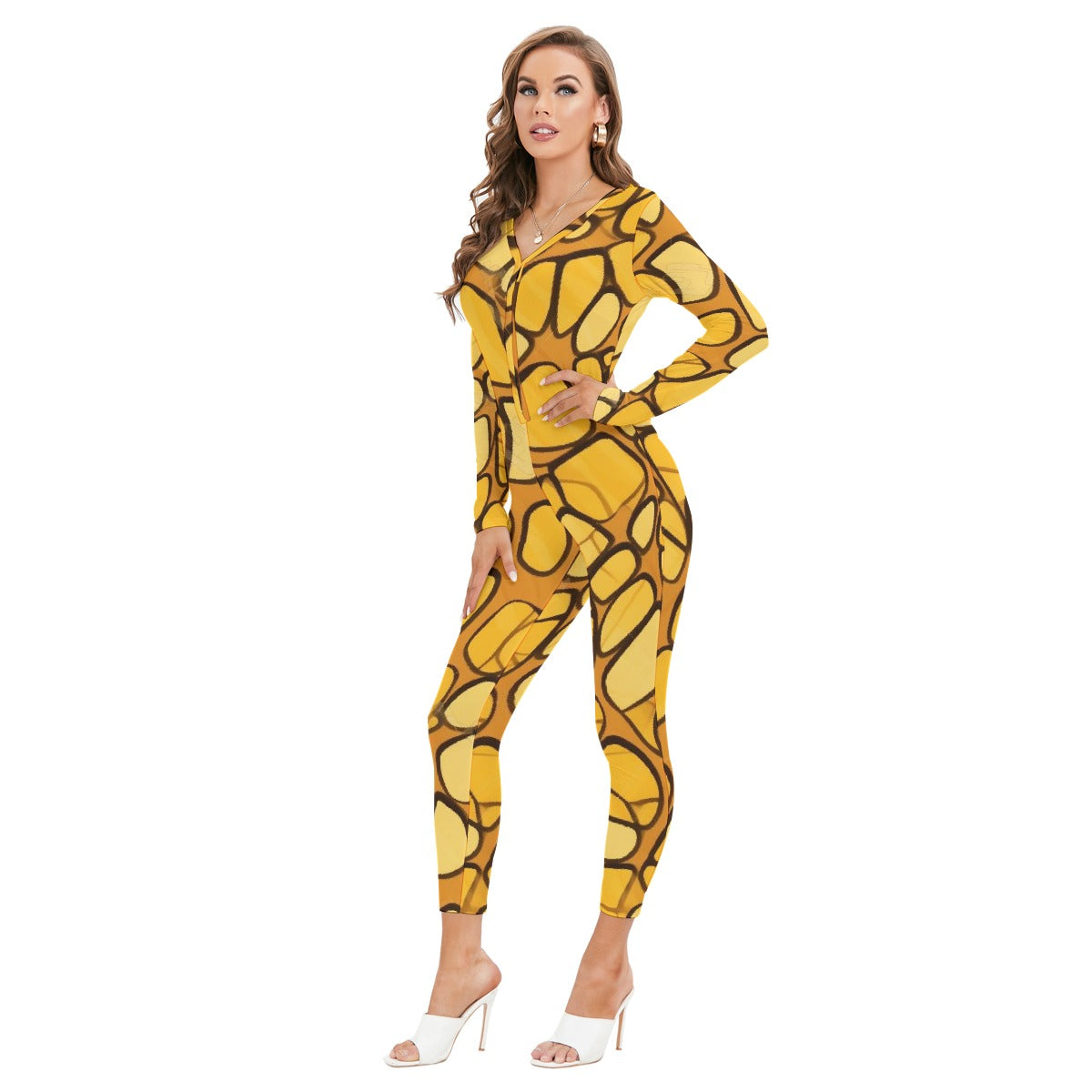 All-Over Print Women's Plunging Neck Jumpsuit