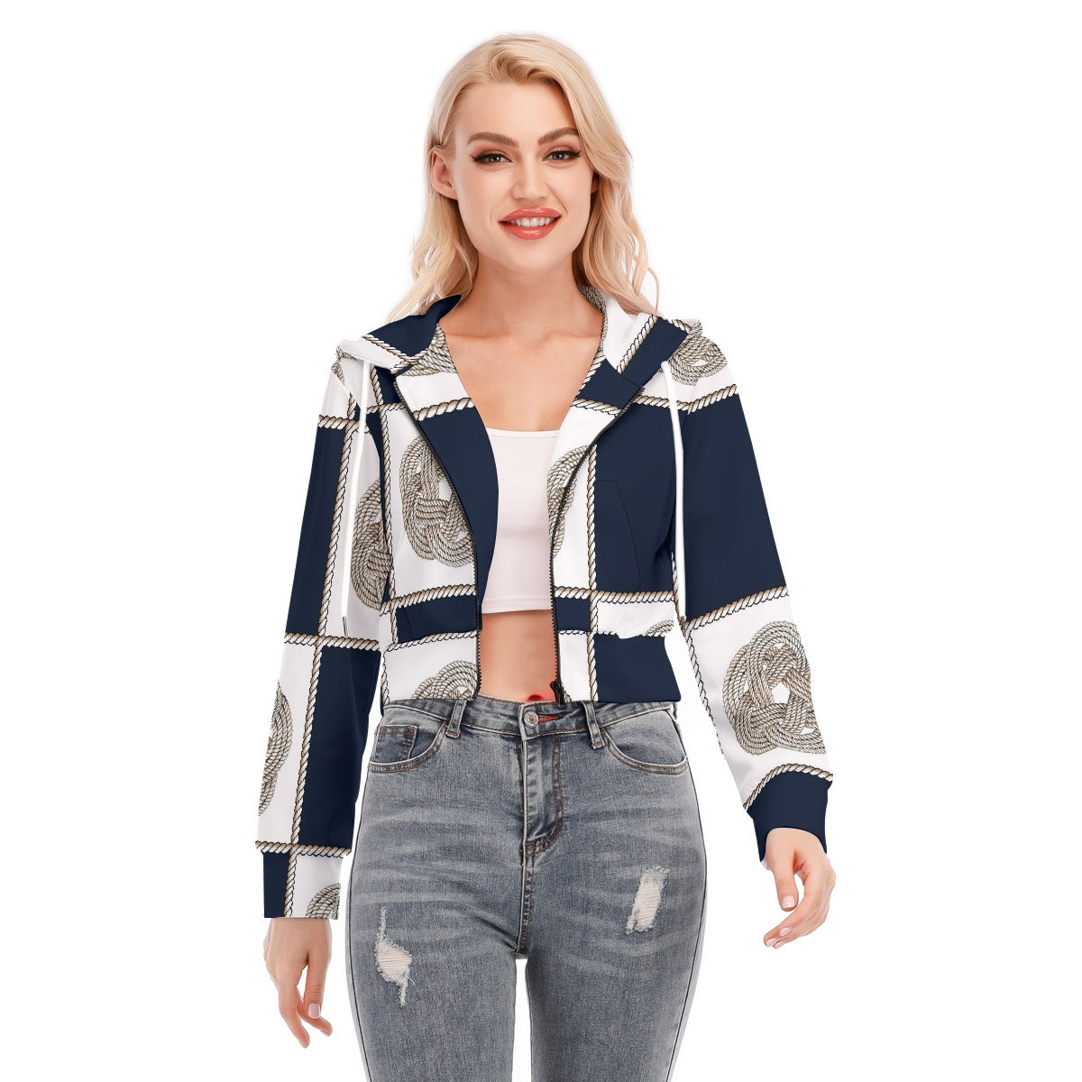 All-Over Print Women's Crop Top Hoodie With Zipper Closure