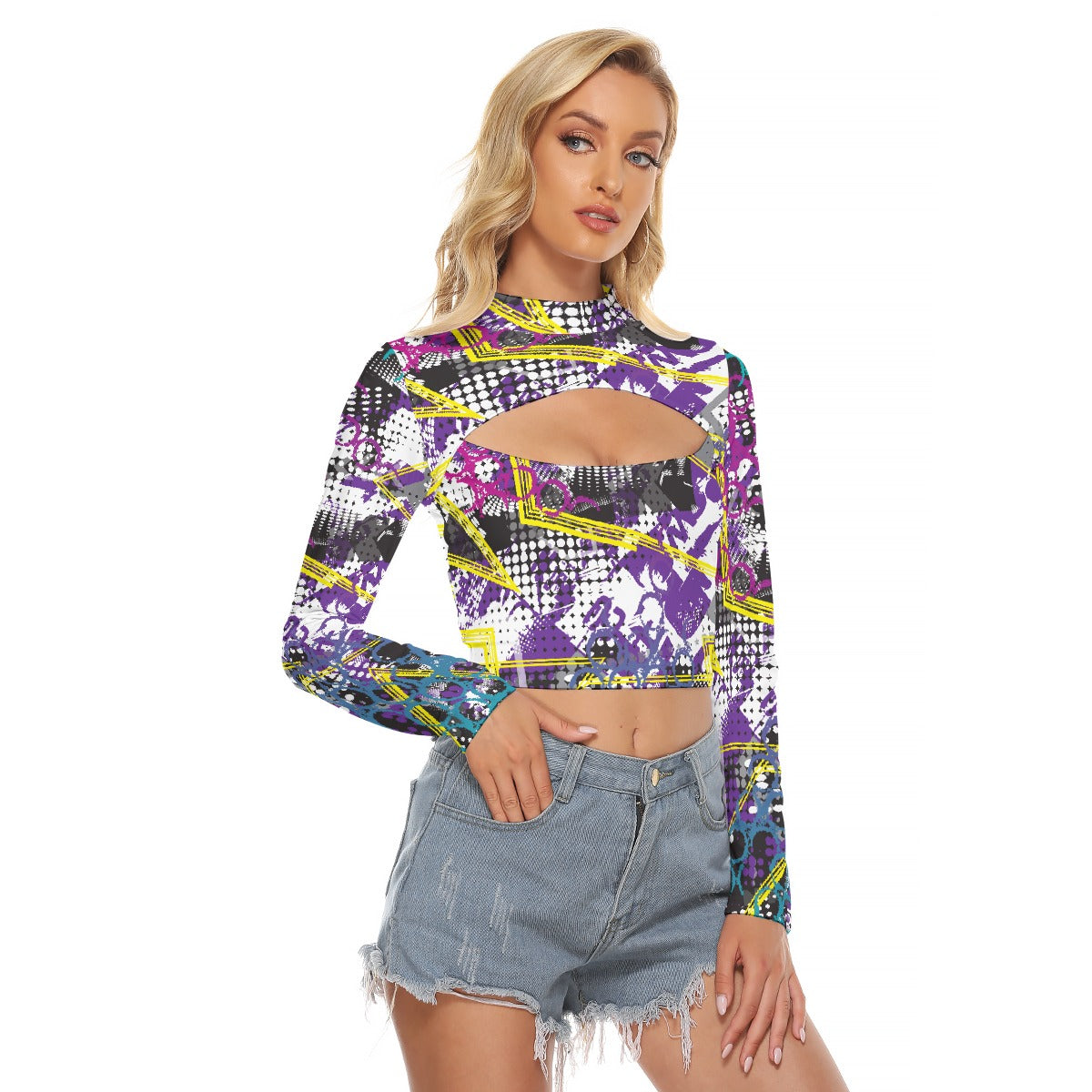 All-Over Print Women's Hollow Chest Keyhole Tight Crop Top