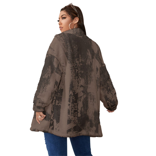 All-Over Print Unisex Borg Fleece Stand-up Collar Coat With Zipper Closure(Plus Size)