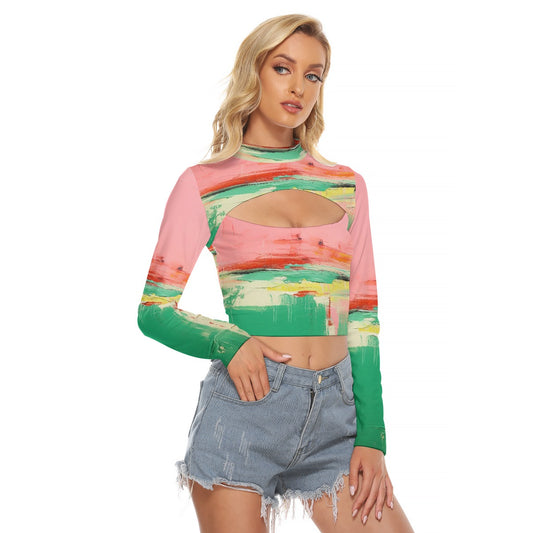 All-Over Print Women's Hollow Chest Keyhole Tight Crop Top