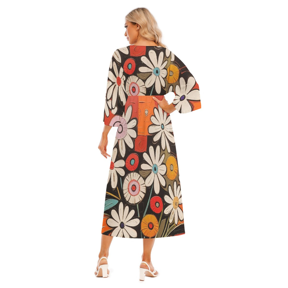 All-Over Print Women's Mid-Sleeve Long Dress