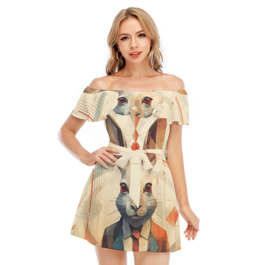 All-Over Print Women's Off-shoulder Dress With Ruffle