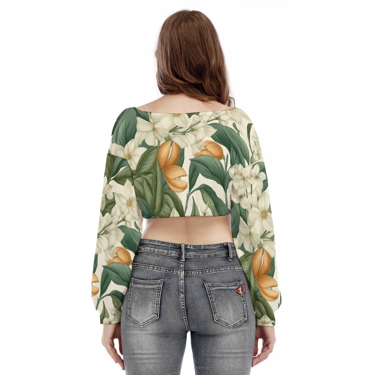 All-Over Print Women's V-neck Long Sleeve Cropped Sweatshirt