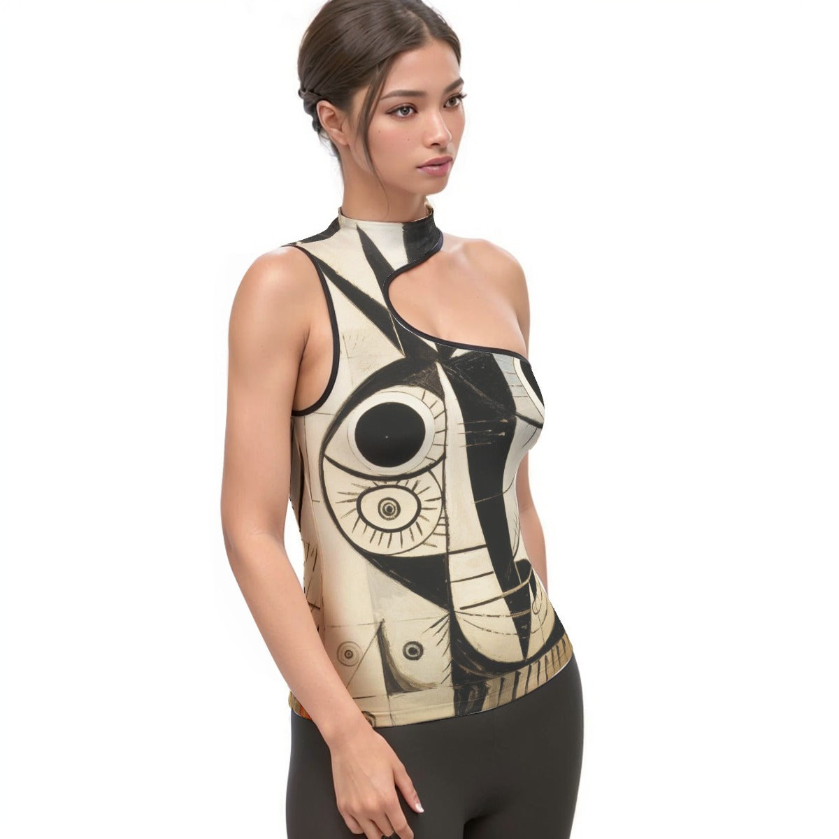 All-Over Print Women's Halter Sleeveless Asymmetrical Tank Top