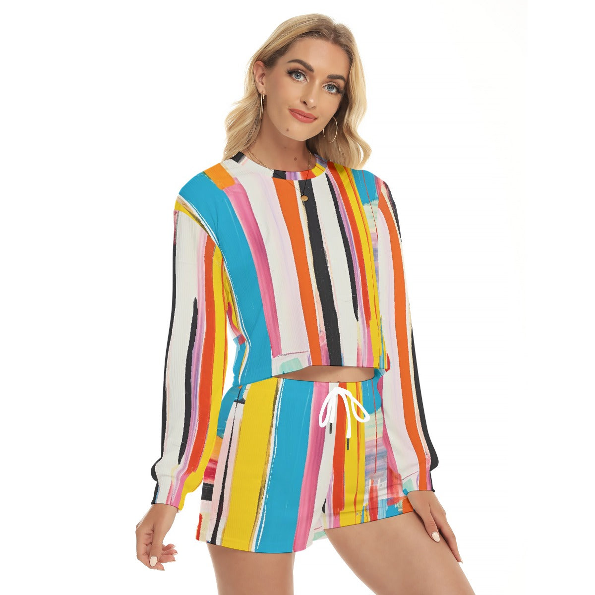 All-Over Print Women's Short Sweatshirt And Pants Suit