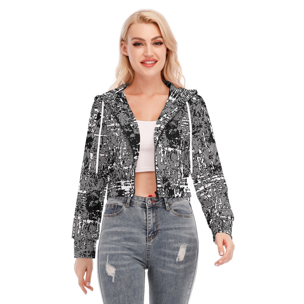 All-Over Print Women's Crop Top Hoodie With Zipper Closure