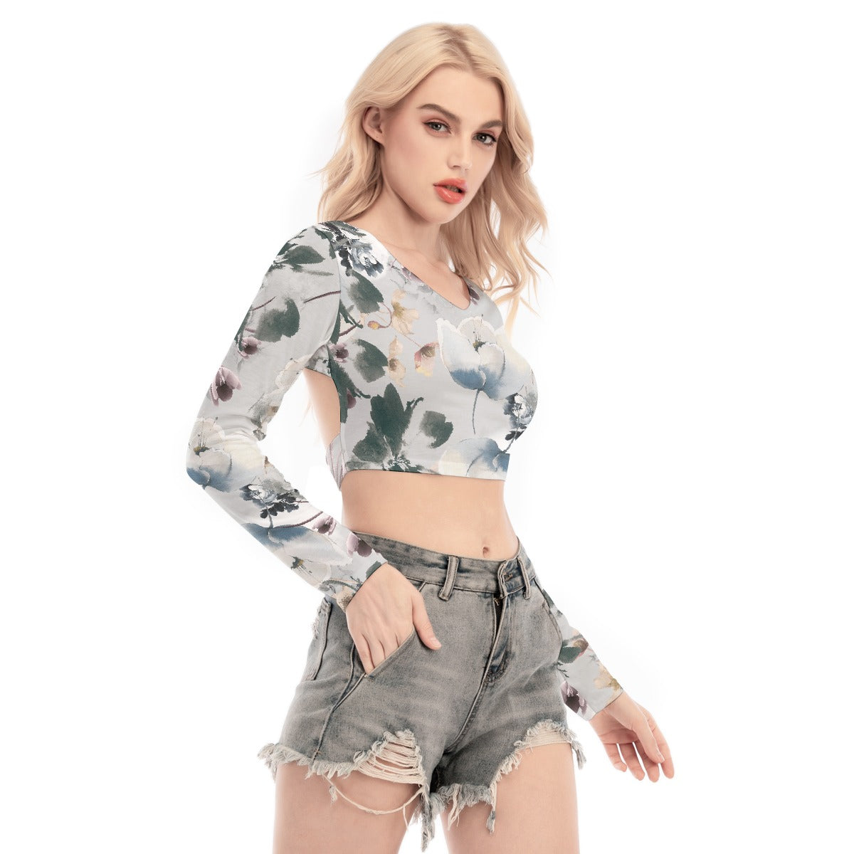 All-Over Print Women's Back Hollow T-shirt With Strap