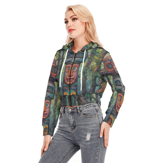 All-Over Print Women's Crop Top Hoodie With Zipper Closure