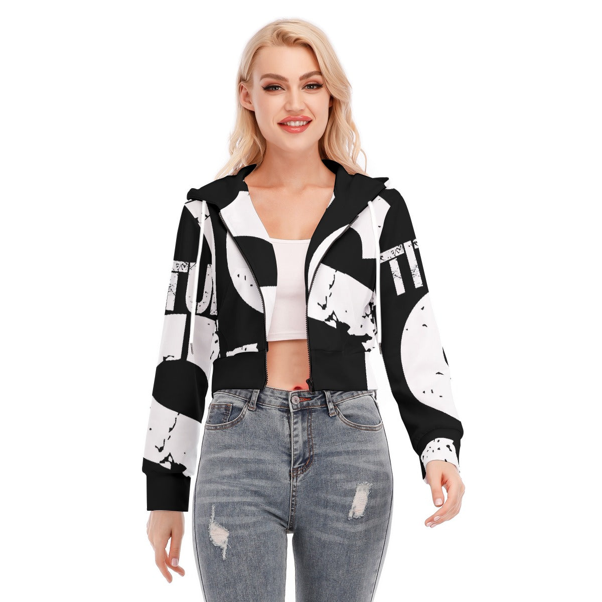 All-Over Print Women's Crop Top Hoodie With Zipper Closure