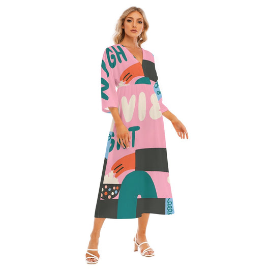 All-Over Print Women's Mid-Sleeve Long Dress