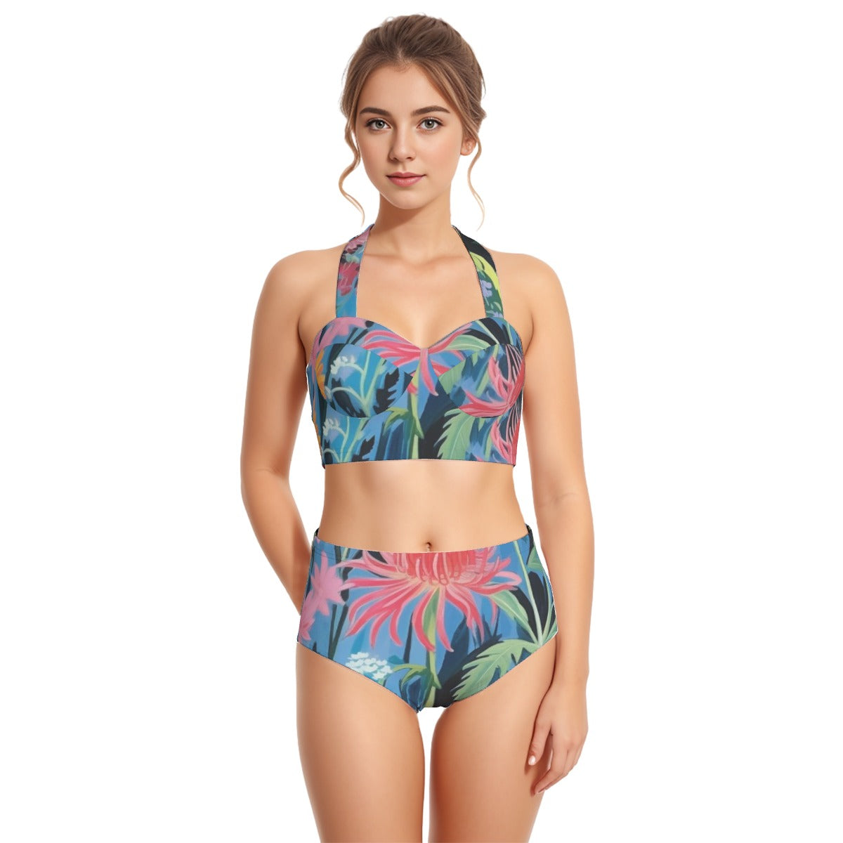 All-Over Print Women's Swimsuit Set With Halter