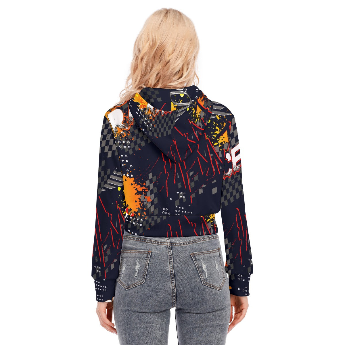 All-Over Print Women's Crop Top Hoodie With Zipper Closure