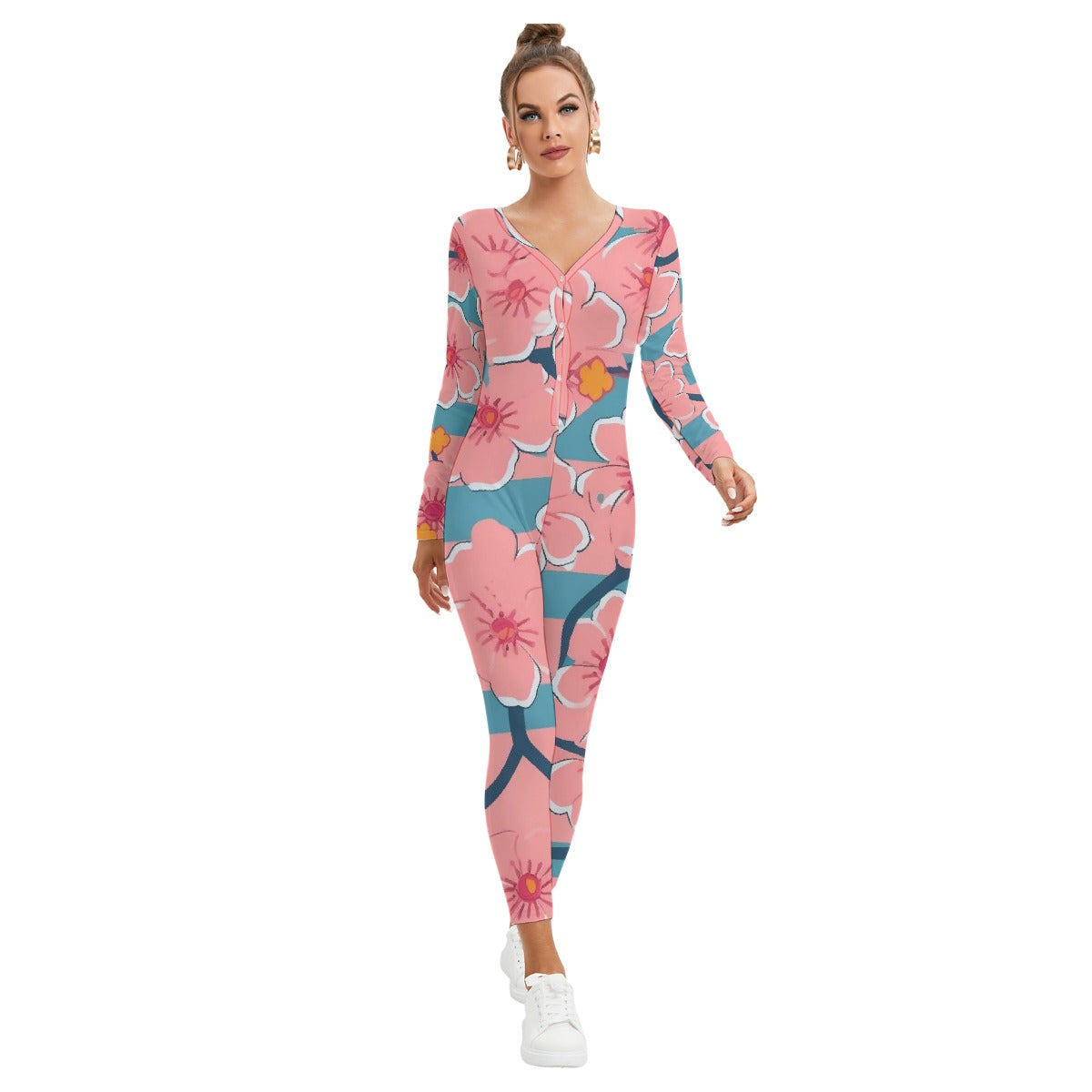 All-Over Print Women's Plunging Neck Jumpsuit