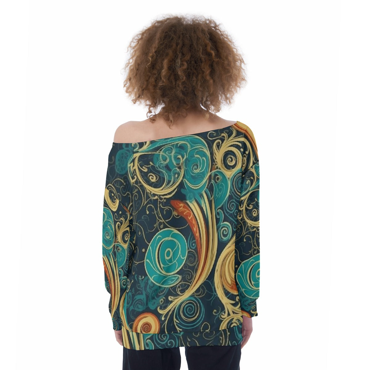 All-Over Print Oversized Women's Off-Shoulder Sweatshirt
