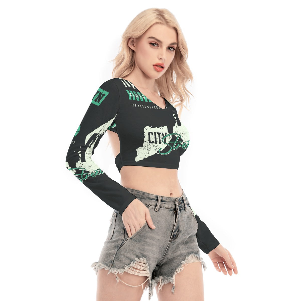 All-Over Print Women's Back Hollow T-shirt With Strap