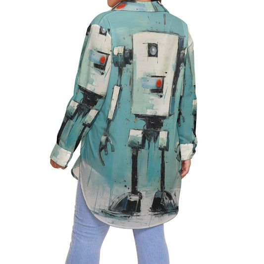 All-Over Print Women's Shirt With Long Sleeve(Plus Size)