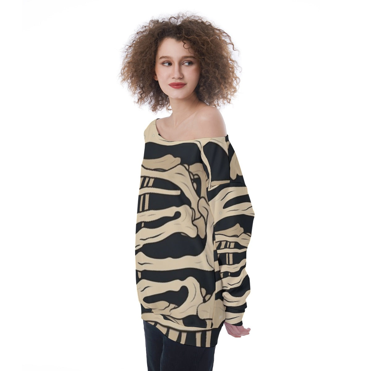 All-Over Print Oversized Women's Off-Shoulder Sweatshirt
