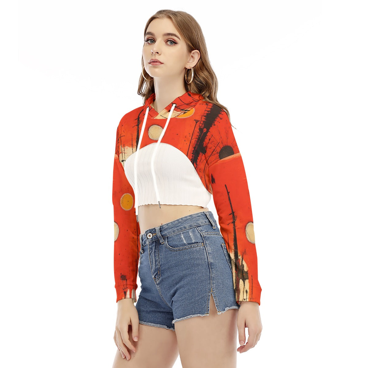 All-Over Print Women's Smock Short Hoodie With Long Sleeve