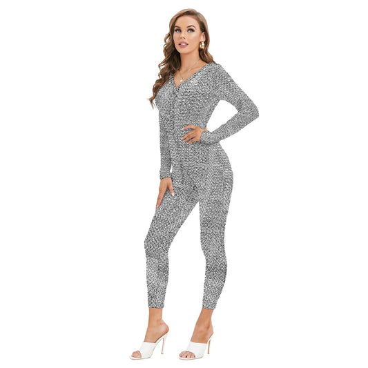 All-Over Print Women's Plunging Neck Jumpsuit
