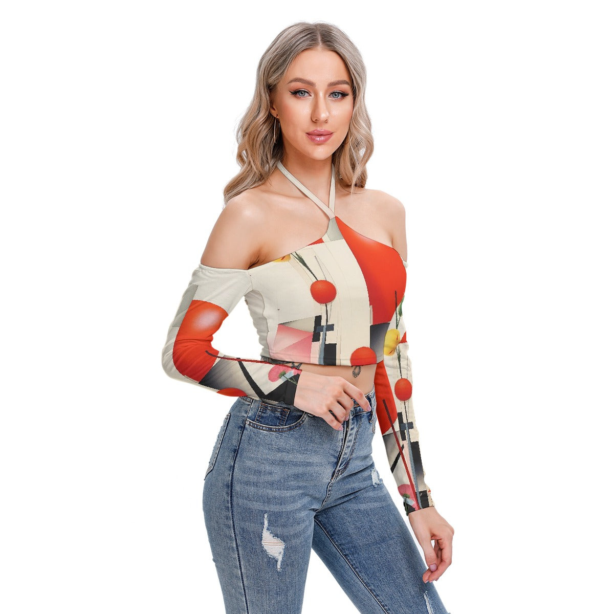 All-Over Print Women's Halter Lace-up Top