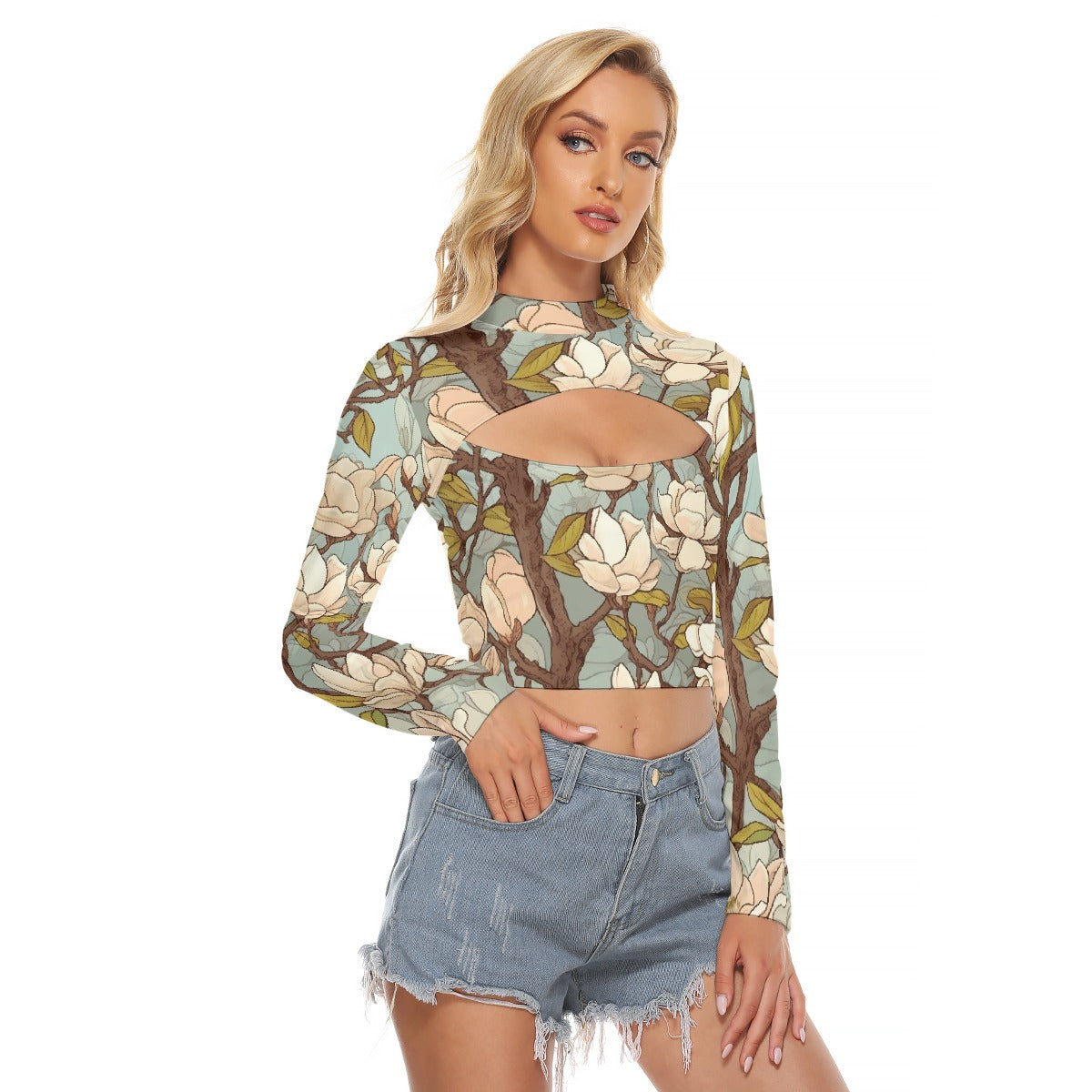 All-Over Print Women's Hollow Chest Keyhole Tight Crop Top
