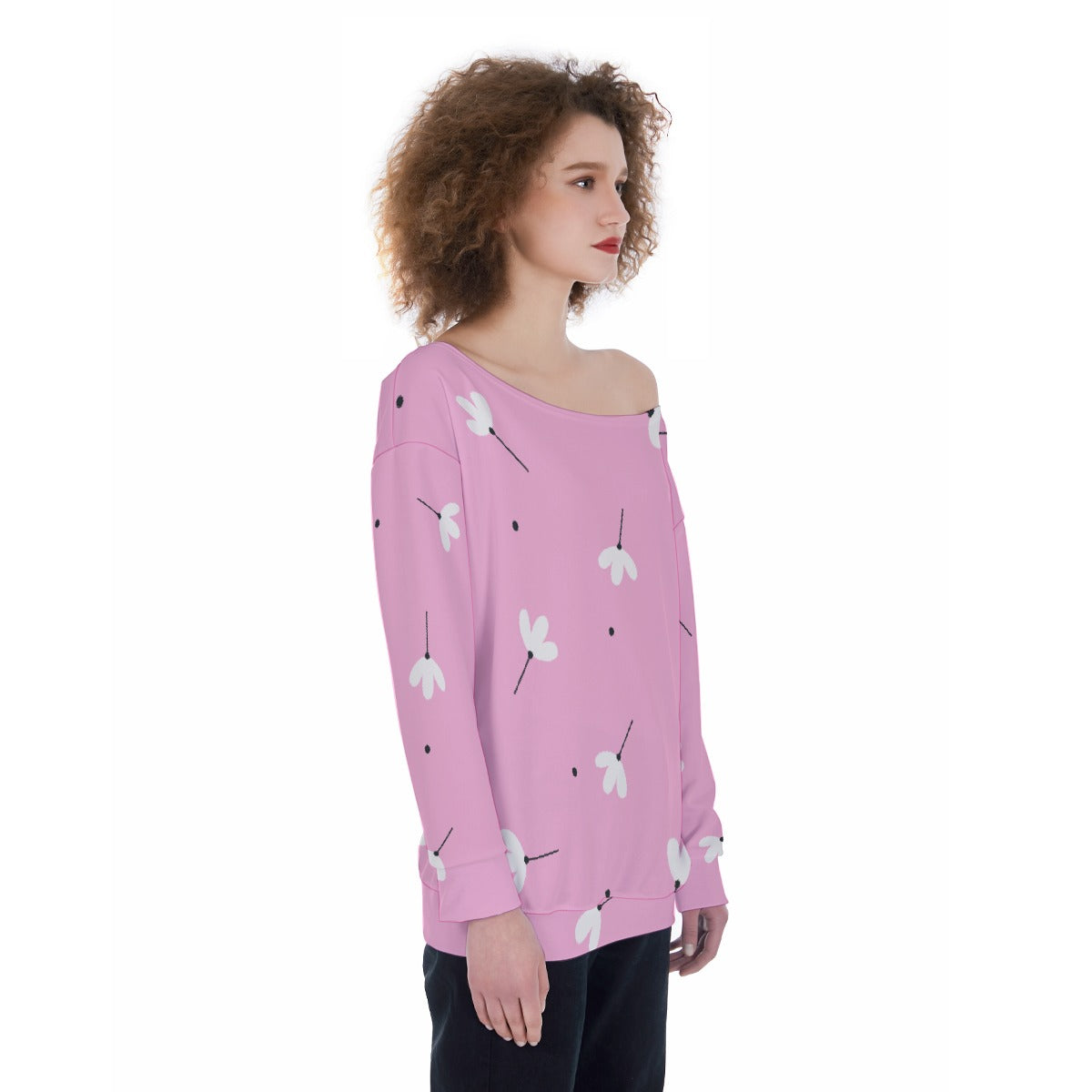 All-Over Print Oversized Women's Off-Shoulder Sweatshirt