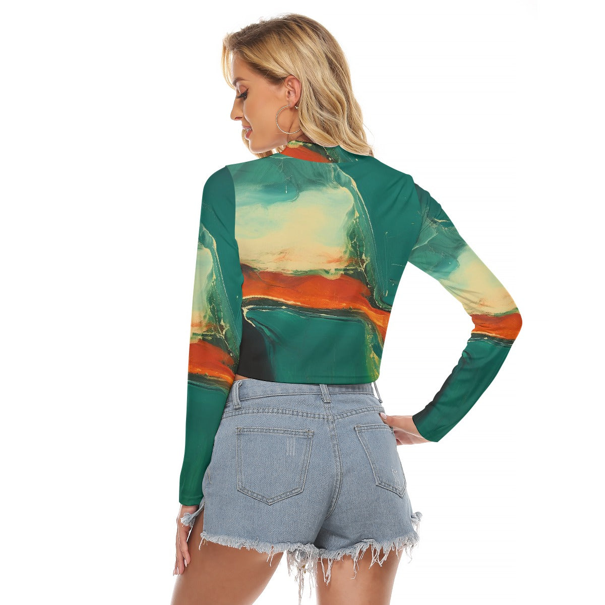 All-Over Print Women's Hollow Chest Keyhole Tight Crop Top