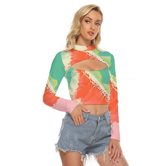 All-Over Print Women's Hollow Chest Keyhole Tight Crop Top