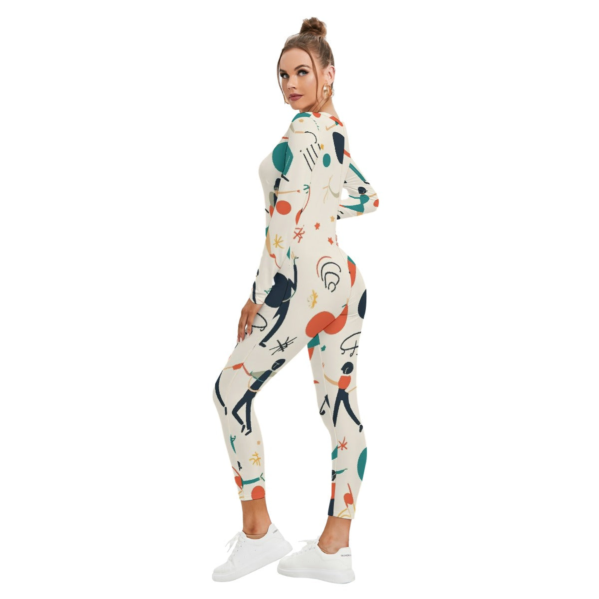 All-Over Print Women's Plunging Neck Jumpsuit