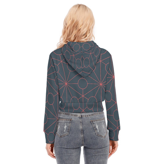 All-Over Print Women's Crop Top Hoodie With Zipper Closure