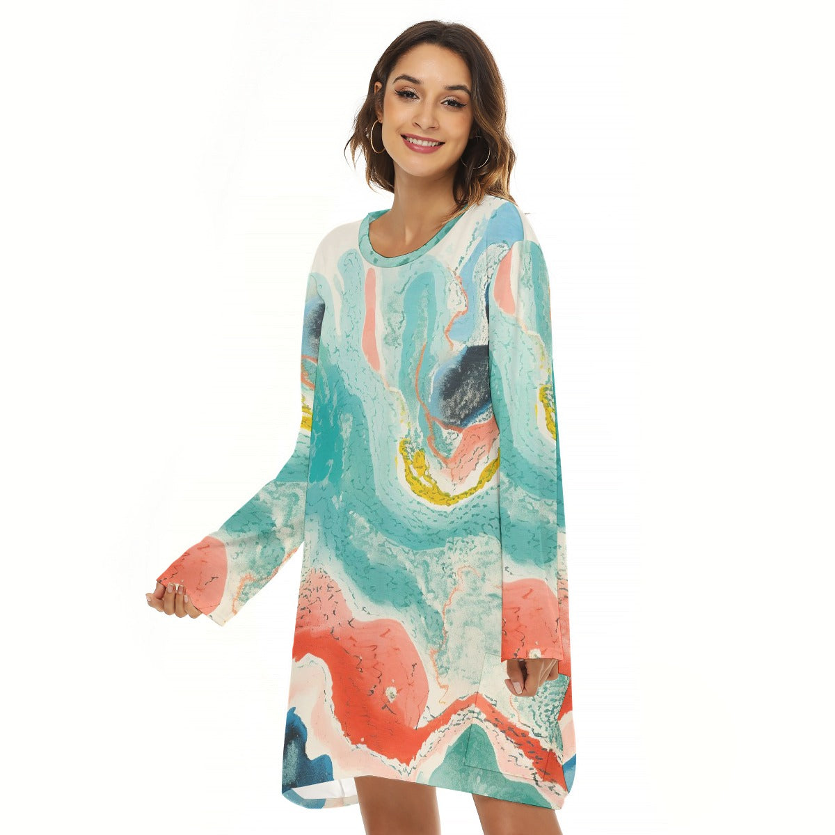 All-Over Print  Women's Loose Crew Neck Dress