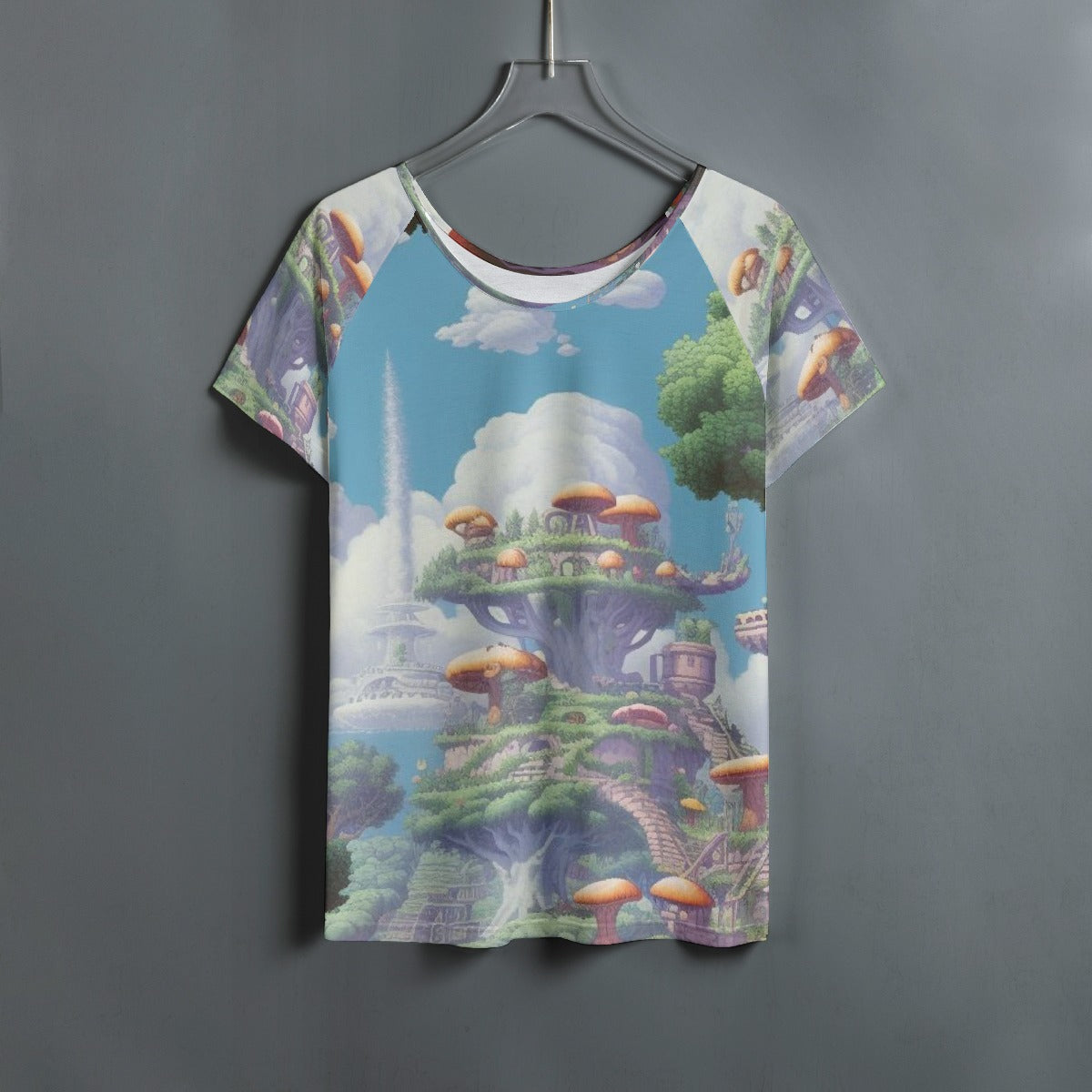 All-Over Print Women's Round Neck T-shirt With Raglan Sleeve