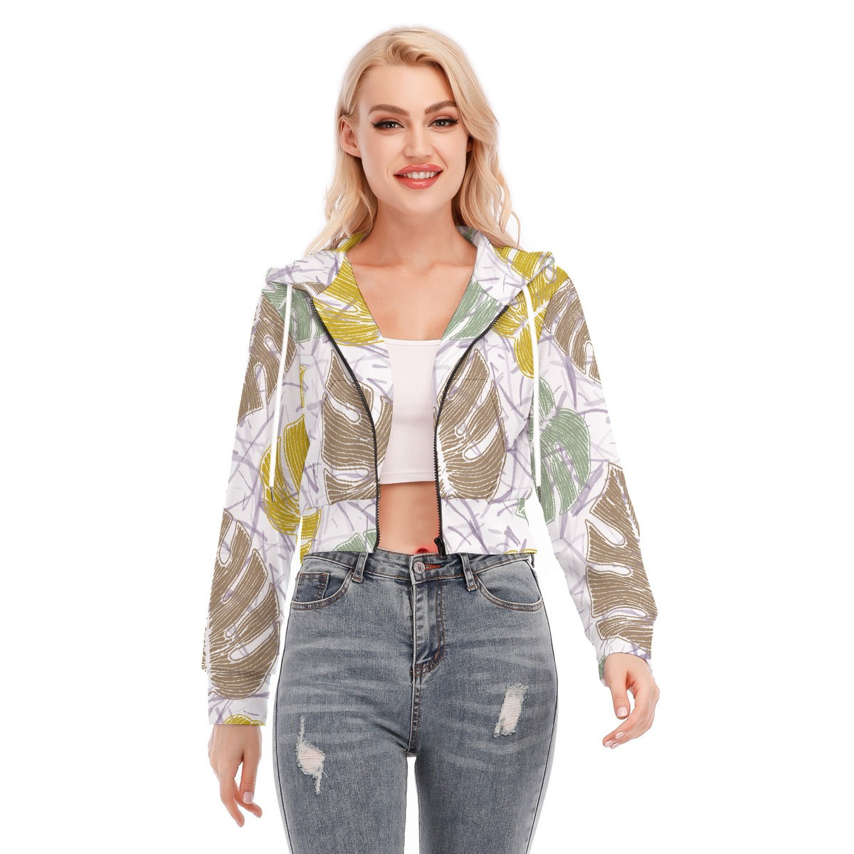 All-Over Print Women's Crop Top Hoodie With Zipper Closure
