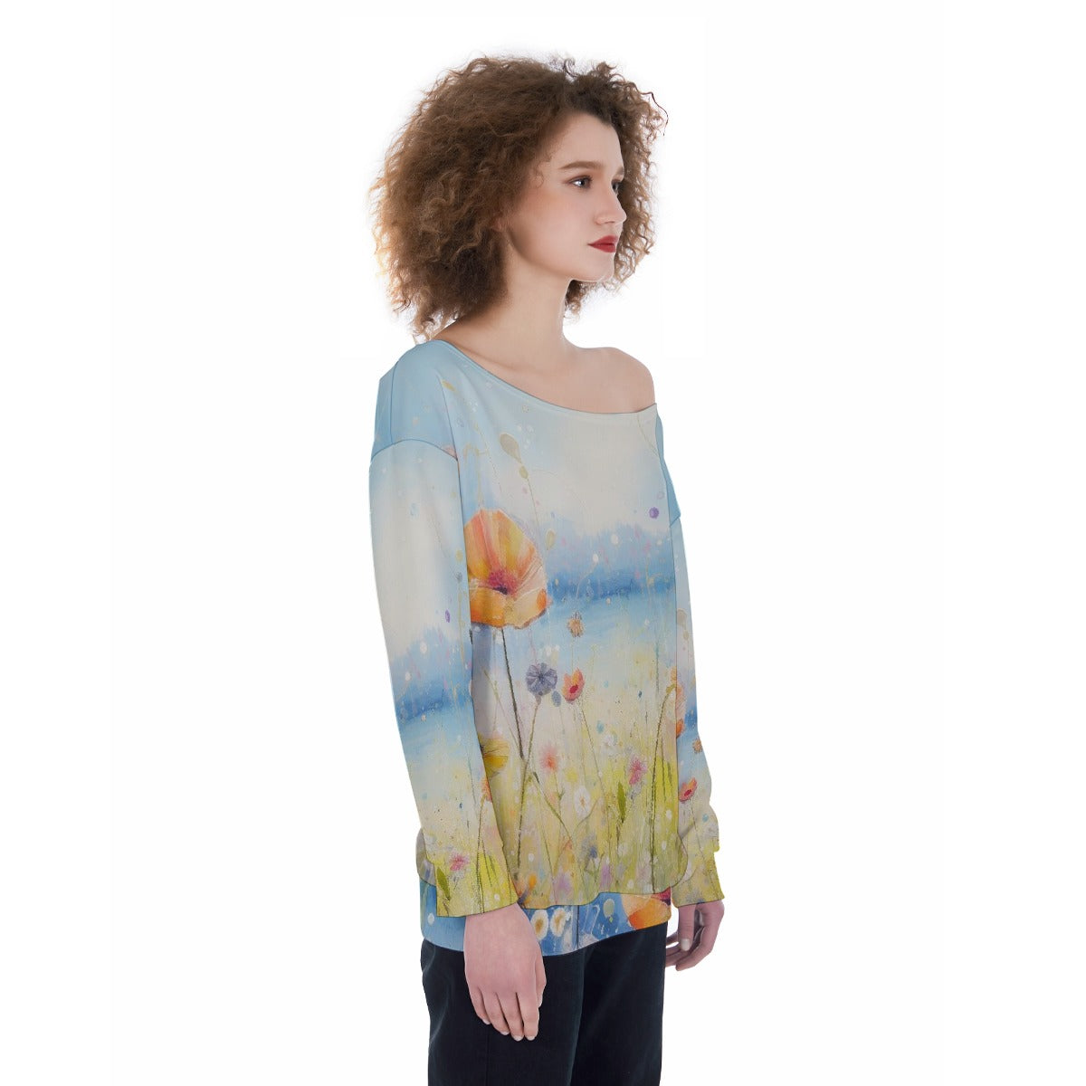 All-Over Print Oversized Women's Off-Shoulder Sweatshirt
