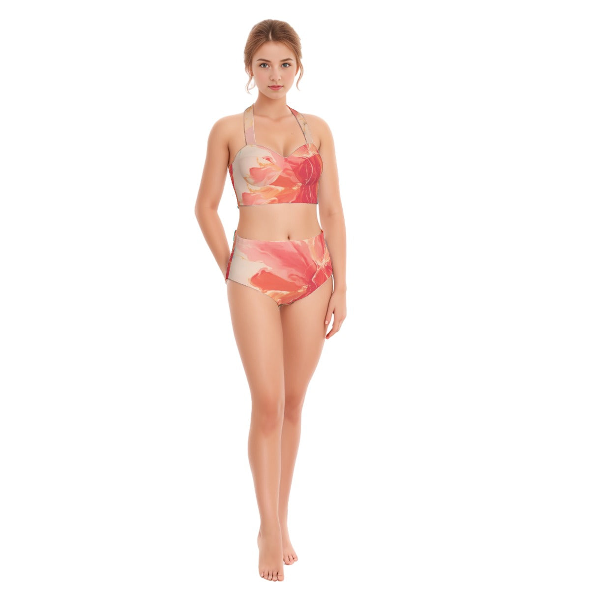 All-Over Print Women's Swimsuit Set With Halter