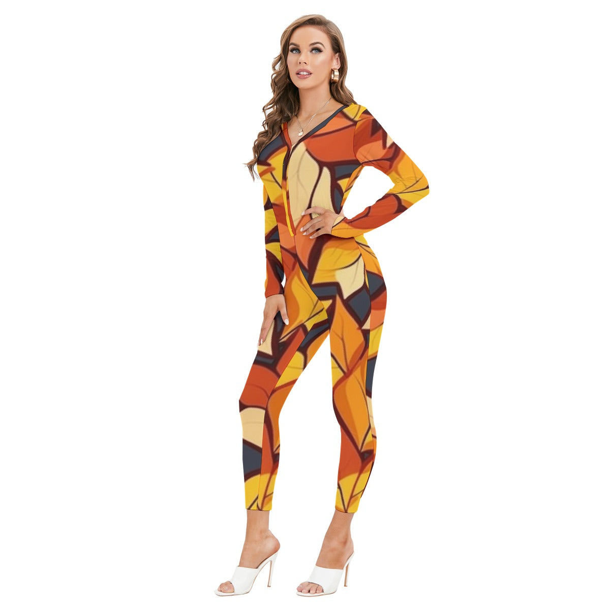 All-Over Print Women's Plunging Neck Jumpsuit