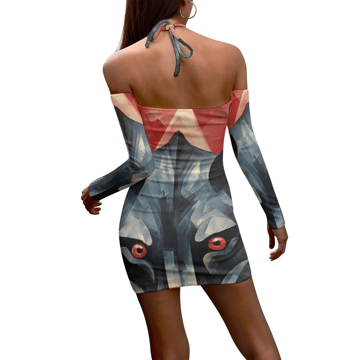 All-Over Print Women's Halter Lace-up Dress