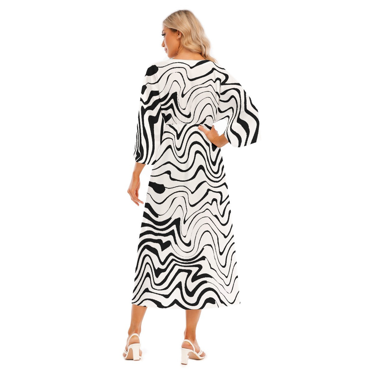 All-Over Print Women's Mid-Sleeve Long Dress
