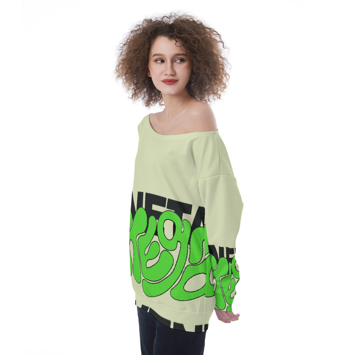 All-Over Print Oversized Women's Off-Shoulder Sweatshirt