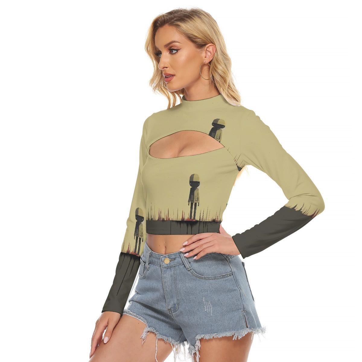 All-Over Print Women's Hollow Chest Keyhole Tight Crop Top